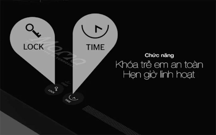 Bếp có khóa an toàn trẻ em, hẹn giờ linh hoạt